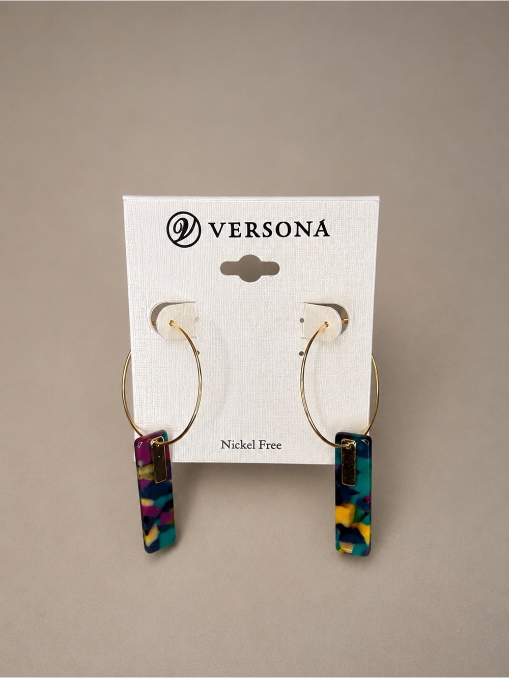 Versona Multicolor Resin Drop Hoop Earrings - Gold-tone